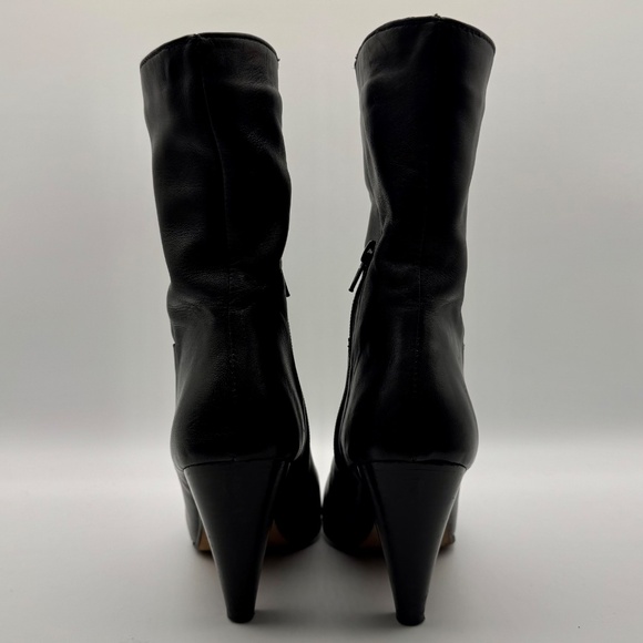 L'Intervalle Black Leather Mid-height 3.5" Cone Heel Boot, Women's Size 6.5 / 37 - Picture 6 of 14